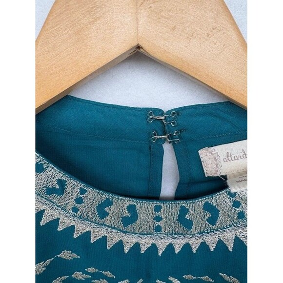 Altar'd State Green Sundress Gold Embroidery Accent Size Small Lined High Neck - Picture 4 of 10